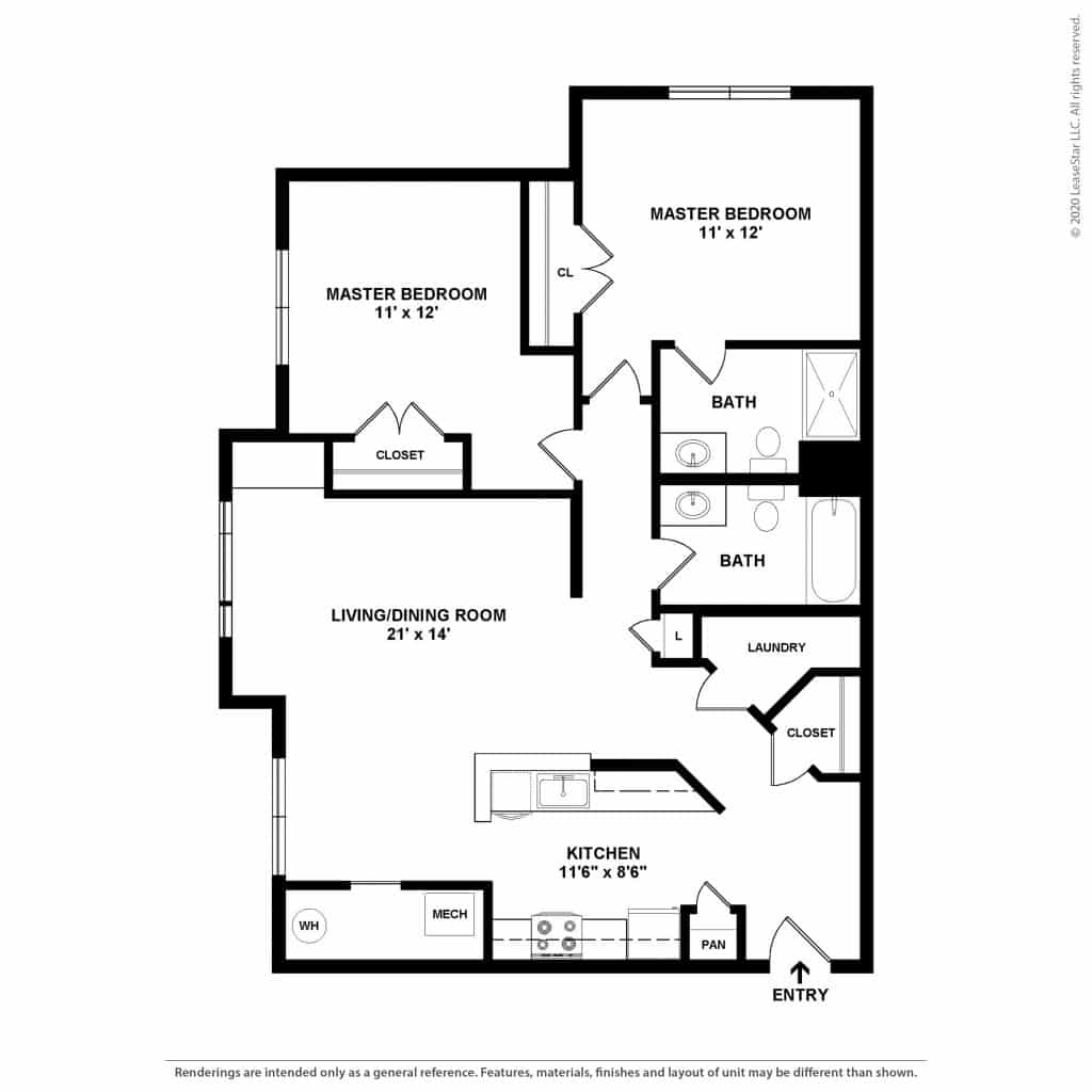 Adler 2 Bedroom | 2 Bath 1022 sq ft - $ Call For Pricing