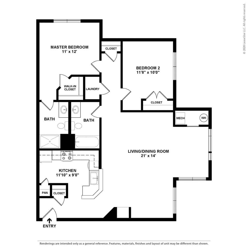 Willow 2 Bedroom | 2 Bath 1114 sq ft - $ Call For Pricing